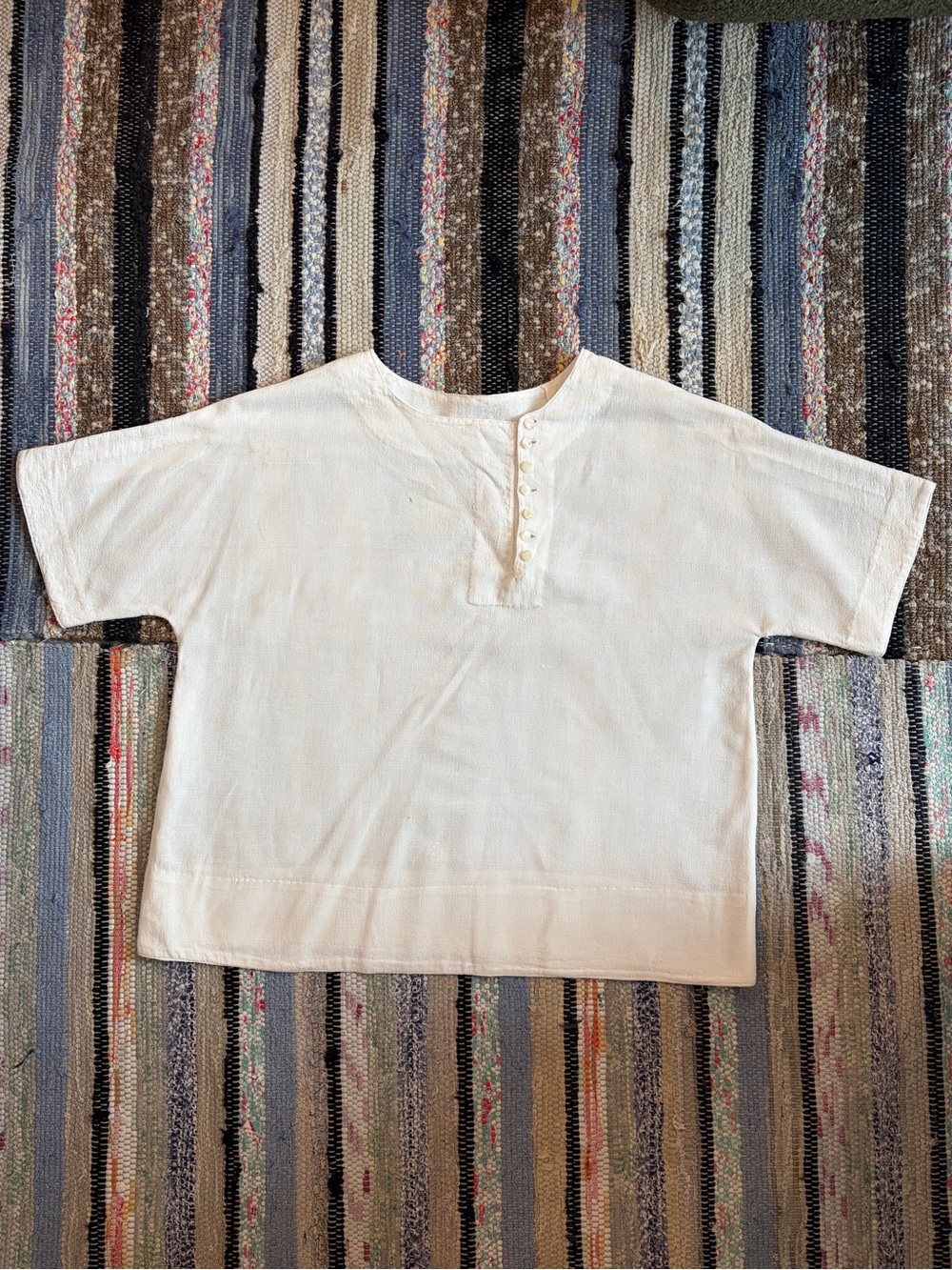 Edwardian Cream Button-Placket Short Sleeve Crepe Handmade Top
